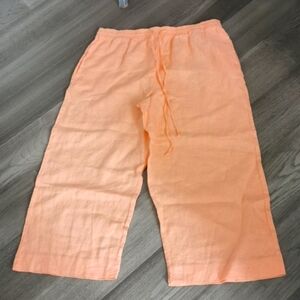 DKNY Pure linen peach womens pants. Wide leg, pull on, pockets, Size large. EUC